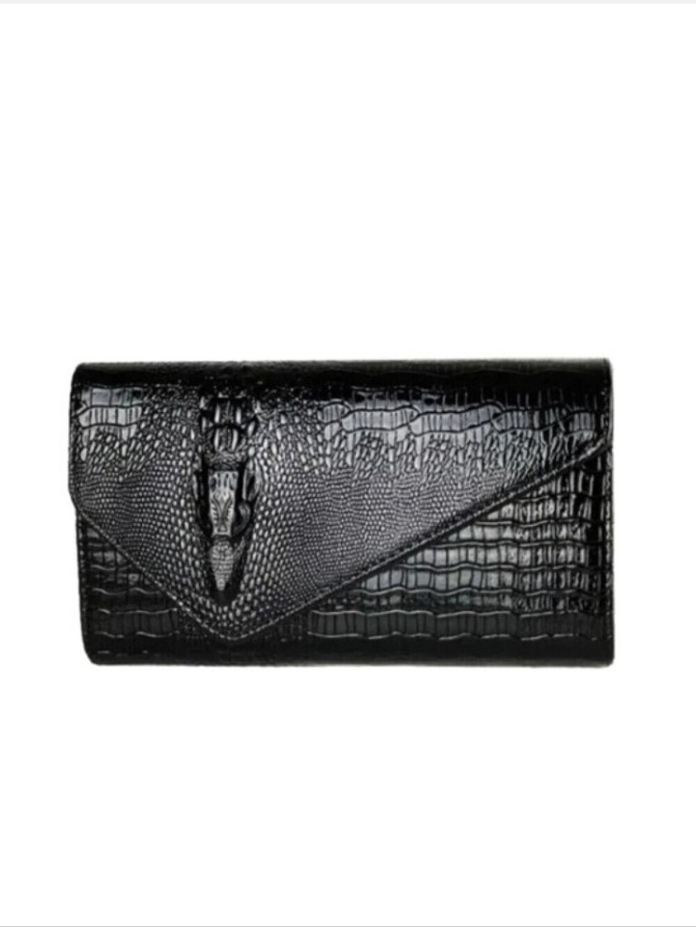 Raised Crocodile Clutch Black - Picture 1 of 7